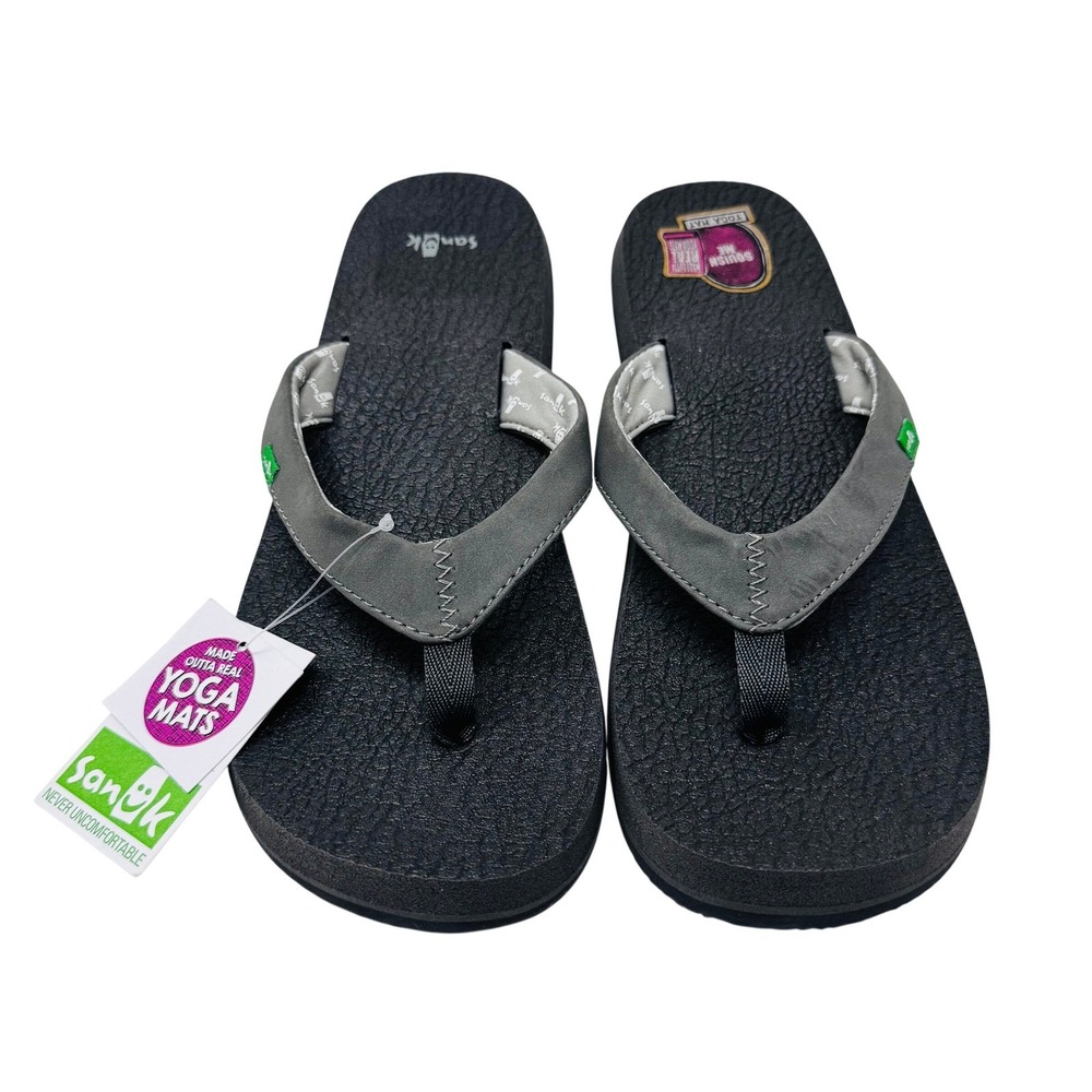 Sanuk Flip Flops Womens 9 Grey Yoga Serenity Thong Sandals Yoga Mat Footbed NEW
